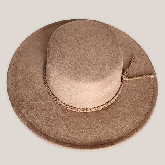 TIME AND TRU Boater Hat with Rope Trim in Tan Brown | Wide Brimmed Hat - Picture 4 of 10